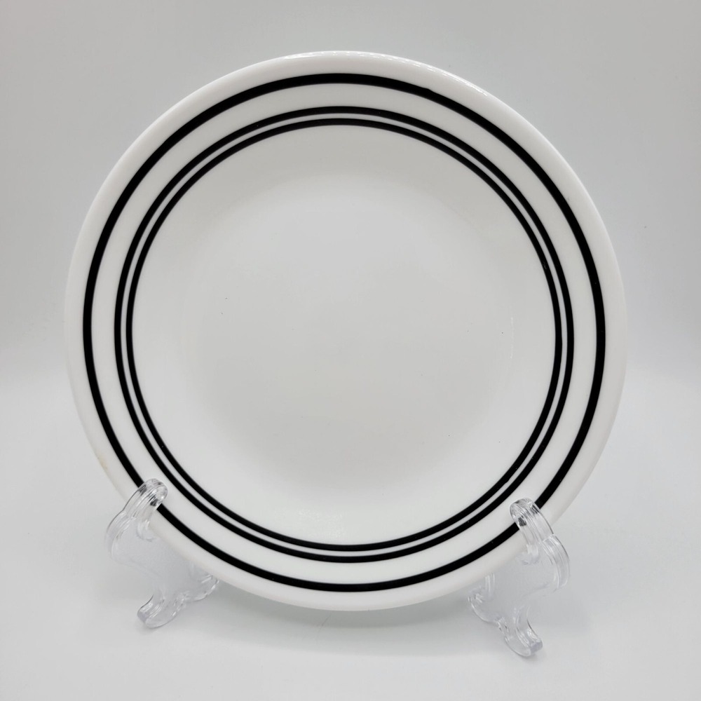 Corelle Set Of 5 Bread & Butter Plates 6.75" White With Black Bands Durable